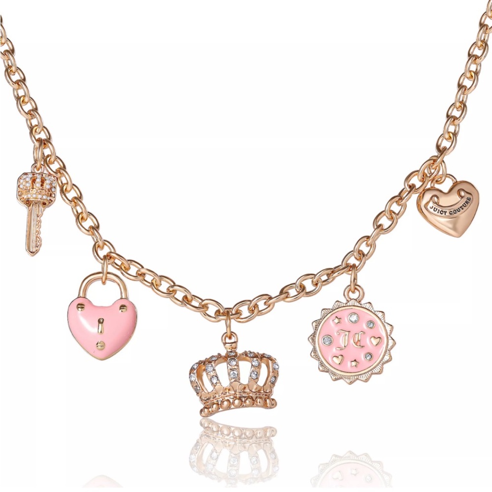 Juicy Couture Gold and Pink Charm Necklace